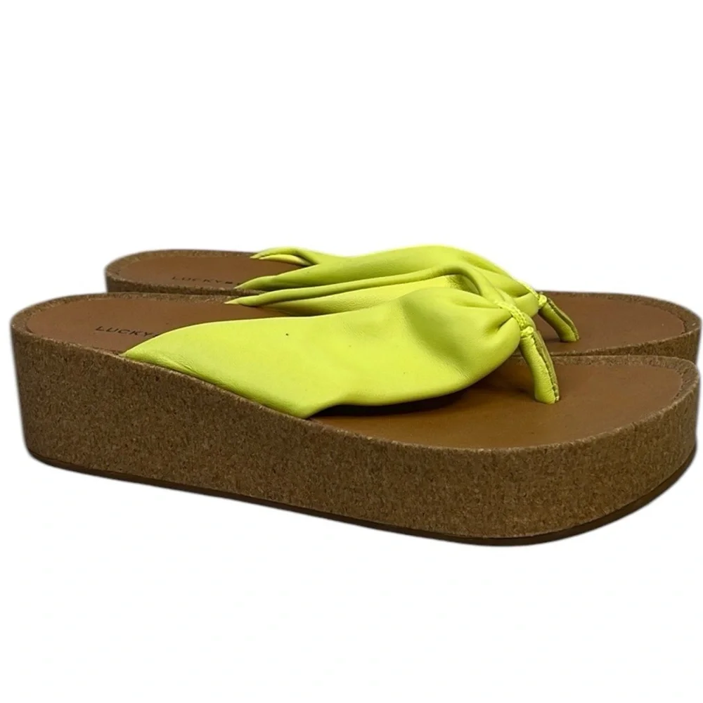 Lucky Brand Womens Pistachio Lellina Leather Flatform Platform Sandals Shoes
